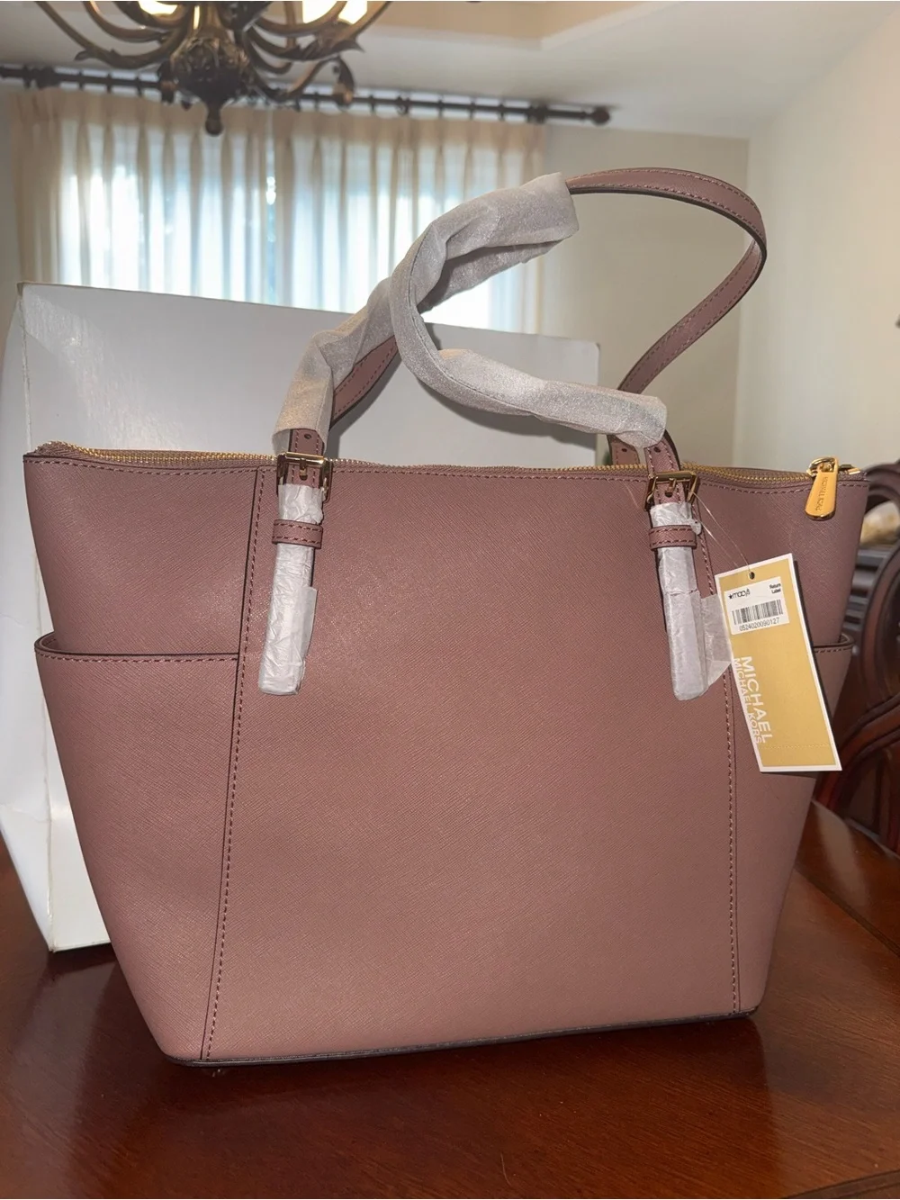 Michael Kors Rose Pink Saffiano Leather Tote with MK Charm